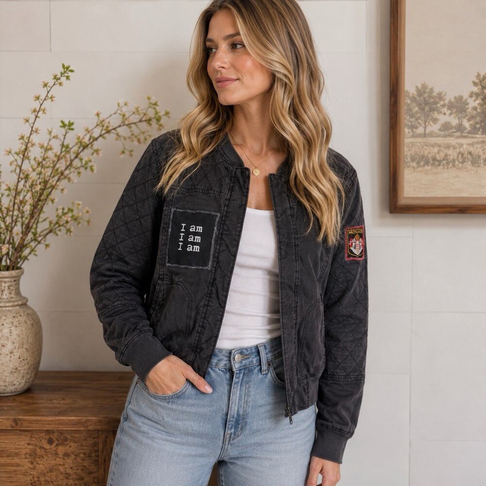 Anthropologie Hei Hei Quilted Patchwork Zip Up Bomber Jacket Large